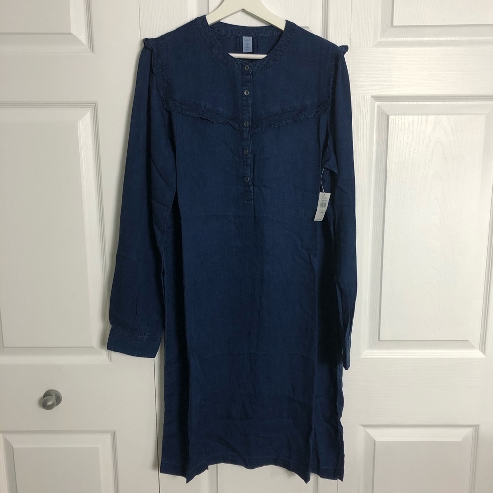 ❤️ L TALL❤️ NWT Blue Shirtdress Buttondown Cottagecore Ruffled